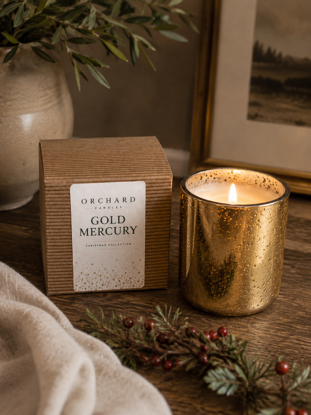 Gold Mercury Christmas Candle