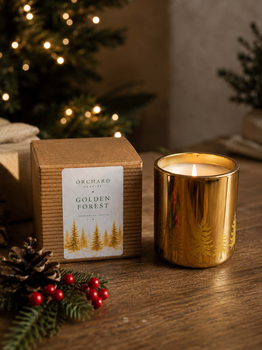 Golden Forest Christmas Candle